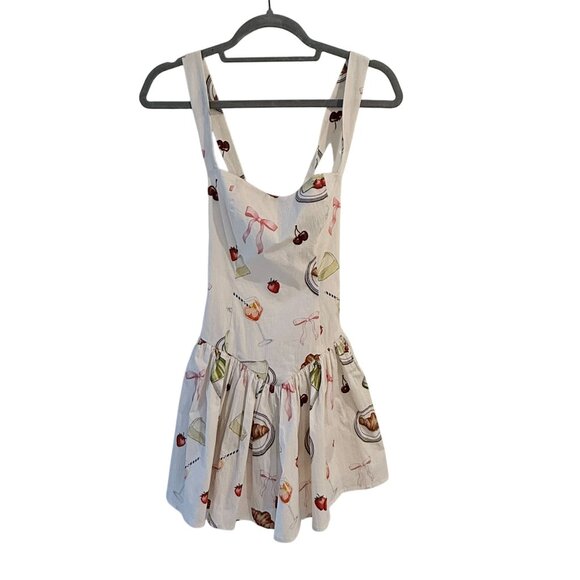 Avec Les Filles Size 2 Printed Drop-Waist Flounce Romper Dress Ivory Tabletop - Picture 10 of 12